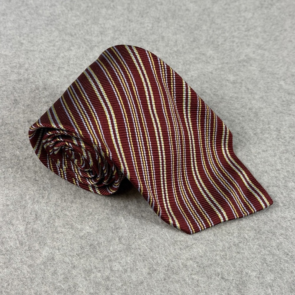 Vintage Luigi Borrelli‎ Napoli Silk Tie Burgundy Stripe Italy Handmade 60x3.75"